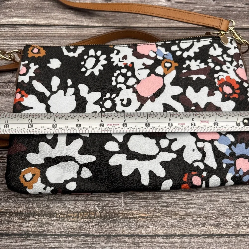 FOSSIL Sydney Print Dark Floral Crossbody Bag Pebbled Leather Adjustable NWOT